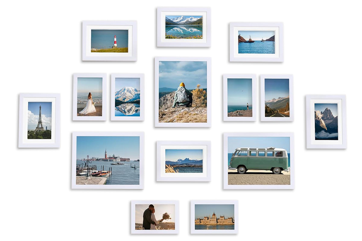 15 Piece Picture Frame Set Multi-size Collage Photo Frames for Wall or Tabletop Display