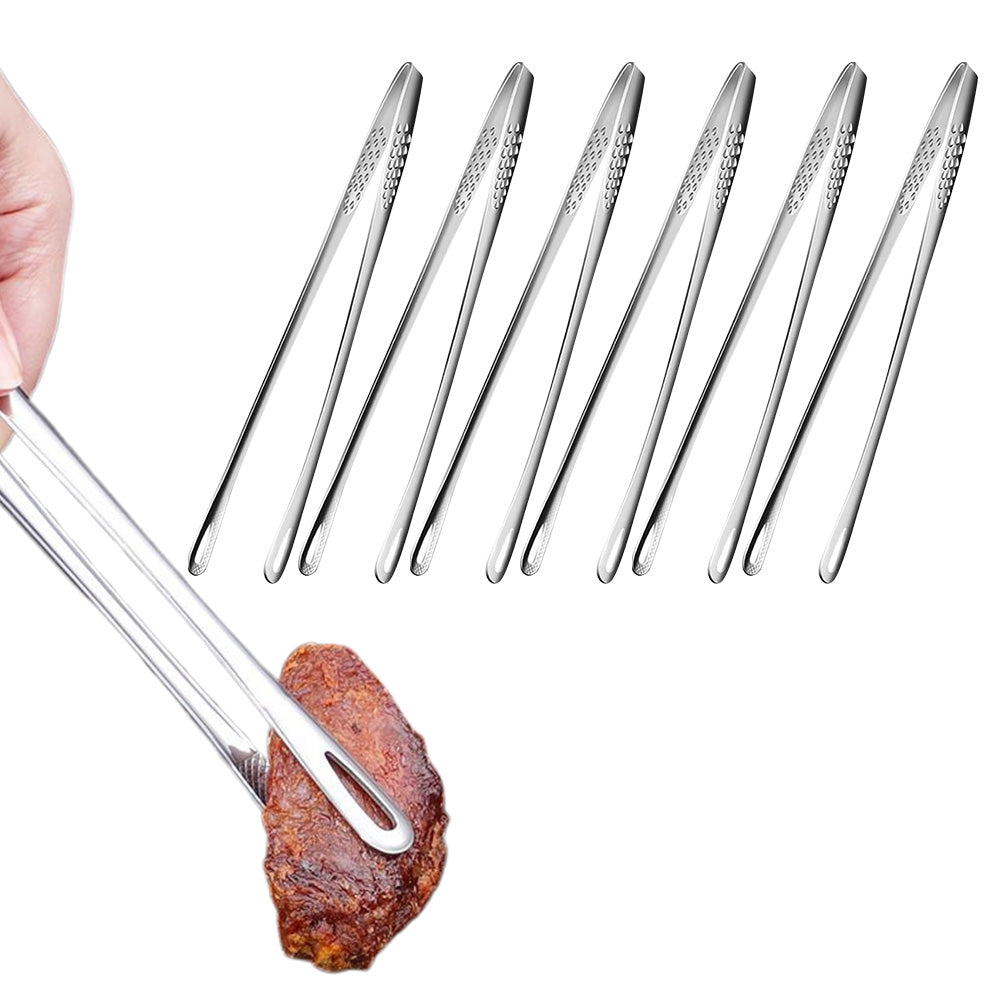 6 Stainless Steel Long Handle Food Tongs Grill Tweezers