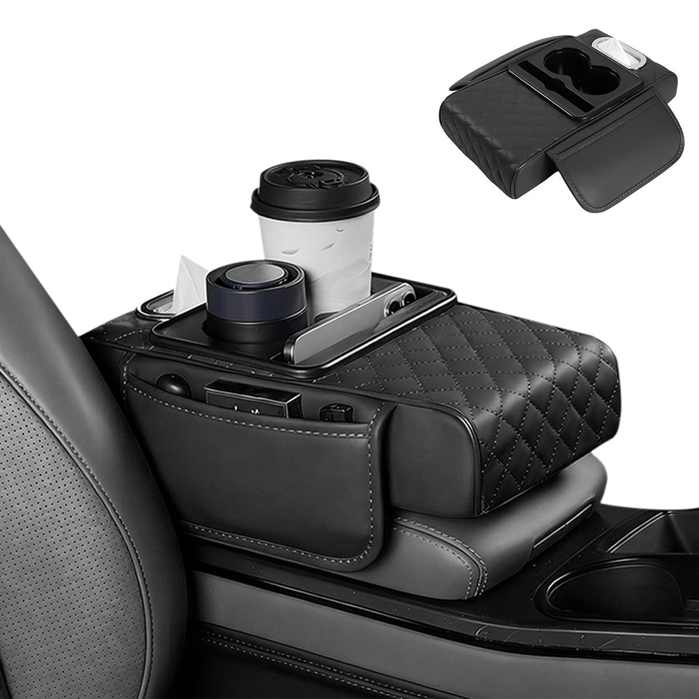 Car Armrest Cushion Organizer with Cup Holder Multi Functional Center Console Booster Pad