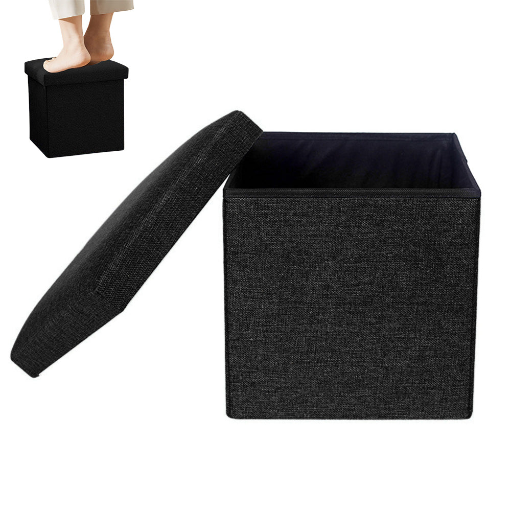 Foldable Storage Ottoman Shoe Bench with Thick Foam Lid-Black