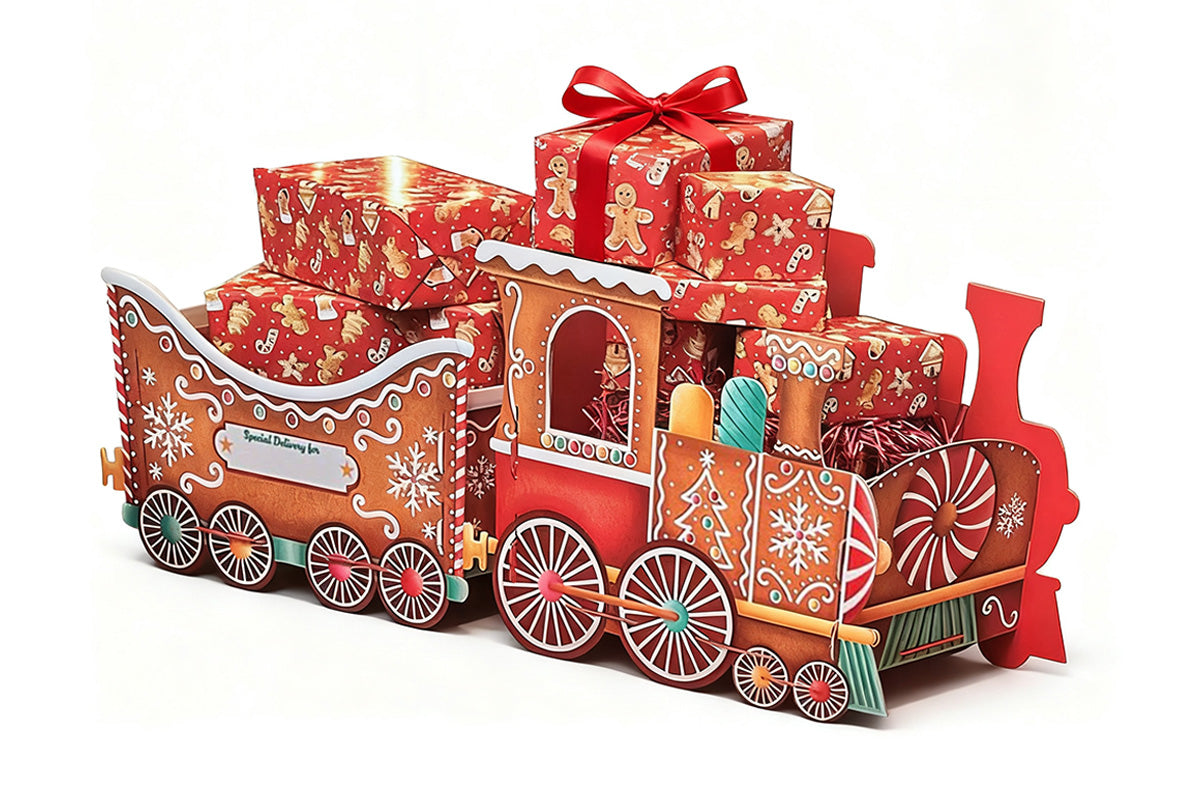 Santa Gift Train Christmas Cardboard Gift Box Present Holder Home Decoration