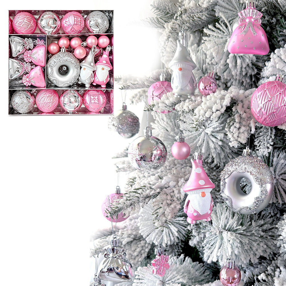 60 Piece Christmas Donut Santa Gnome Ball Hanging Ornament Set