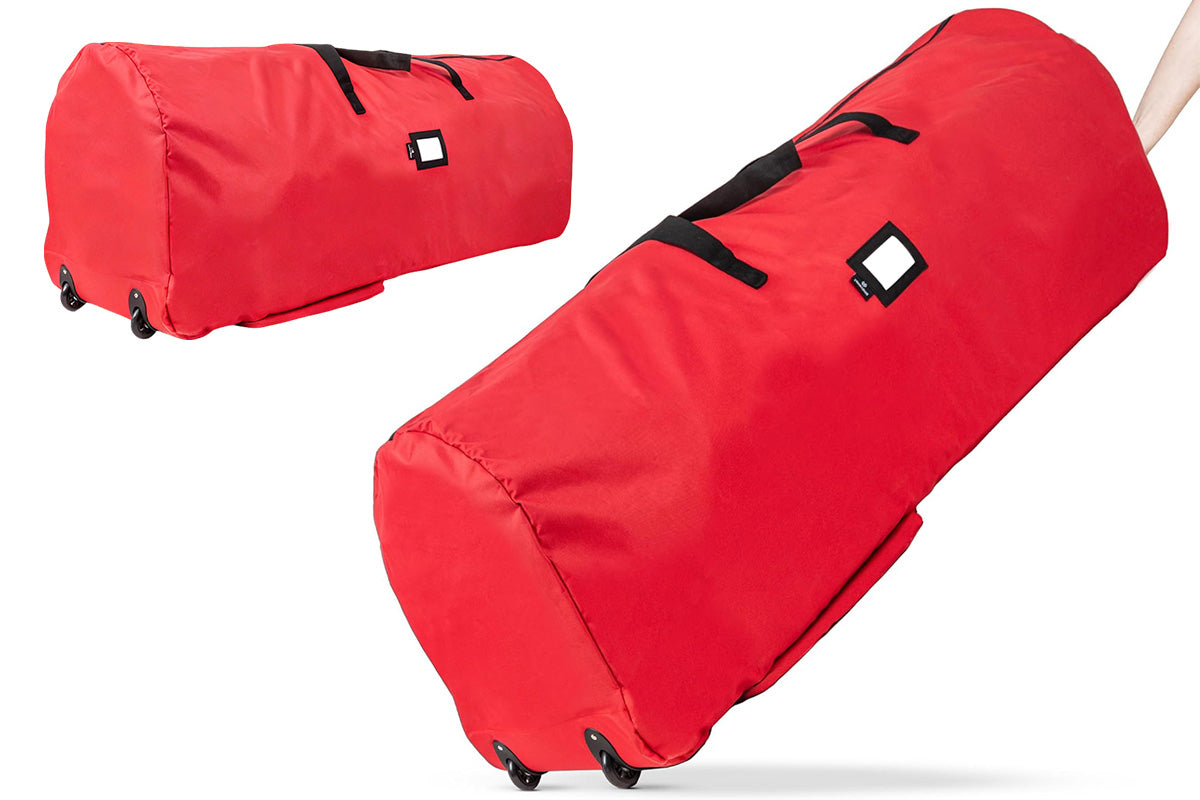 Handy Laundry Rolling Christmas Tree Storage Bag With Handle For Easy Transport-Red