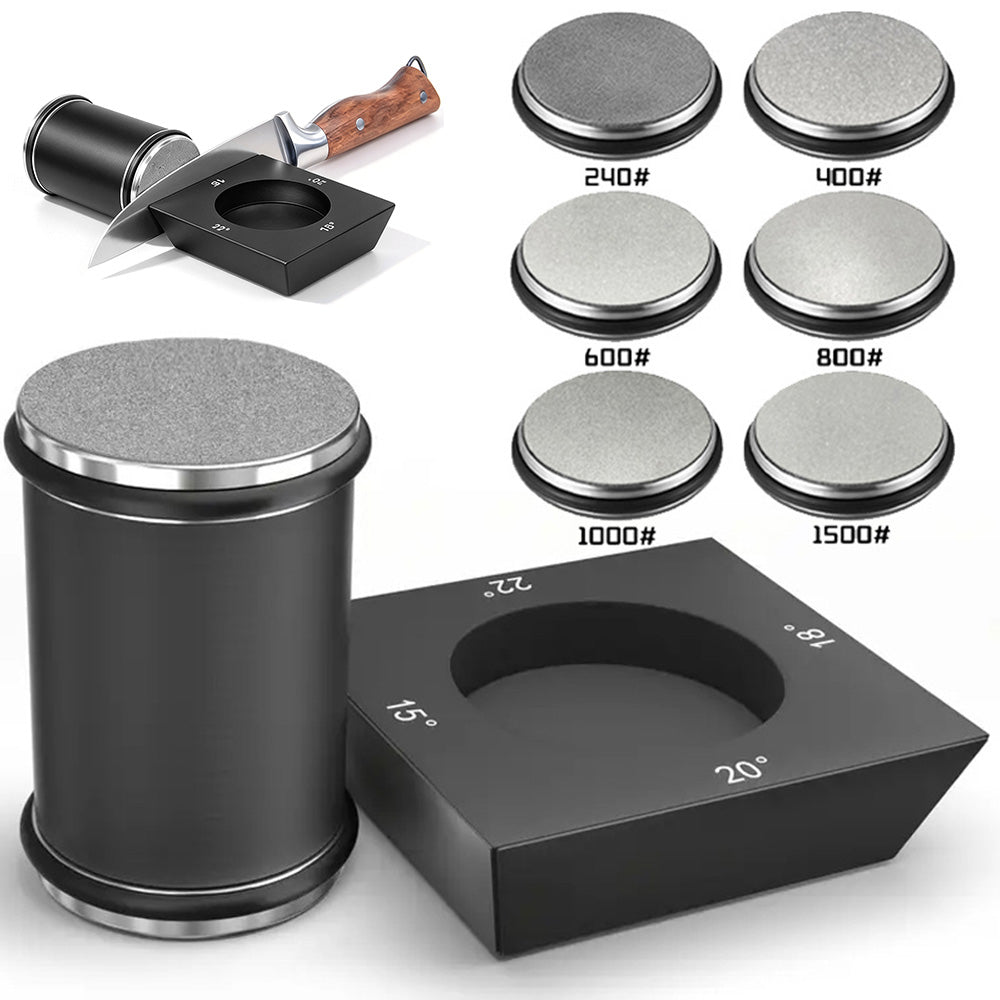 Rolling Knife Sharpener Kit with 6 Diamond Discs and Angle Guide Base