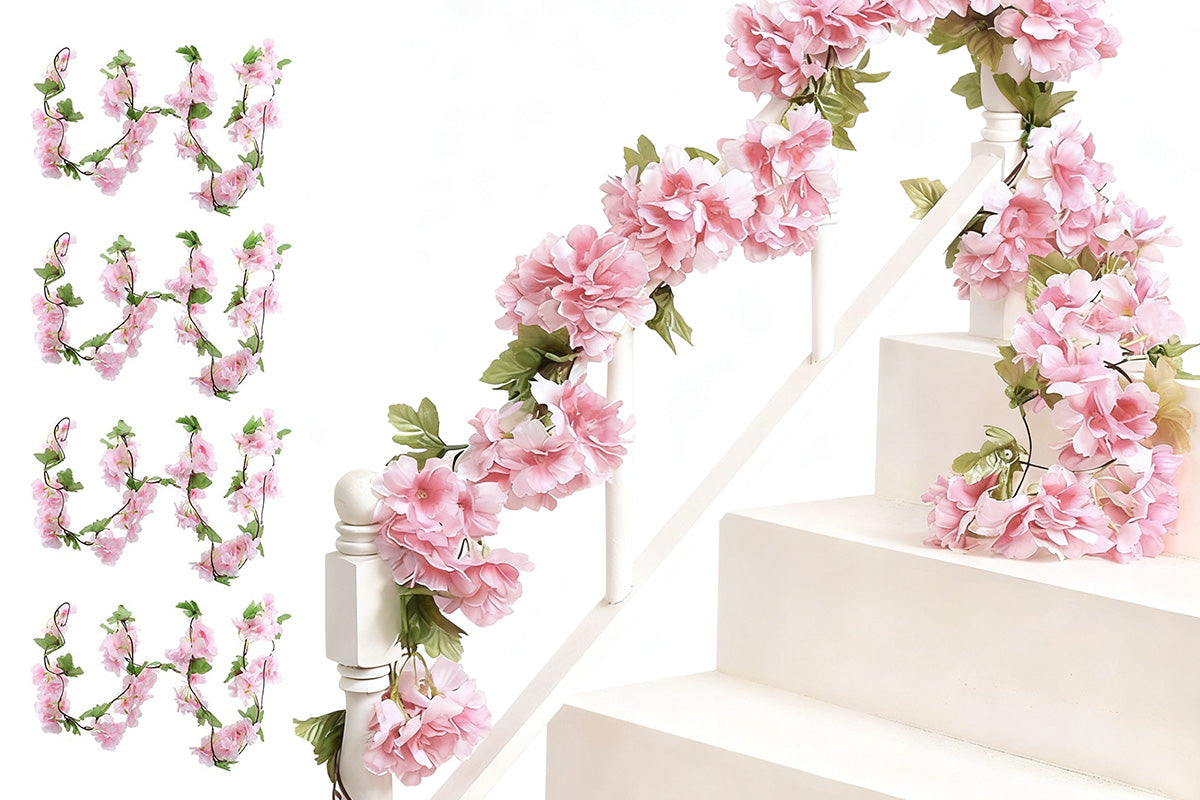 4Pcs Sakura Vine Artificial Silk Hanging Garland 2.3 m for Wedding and Home Decoration
