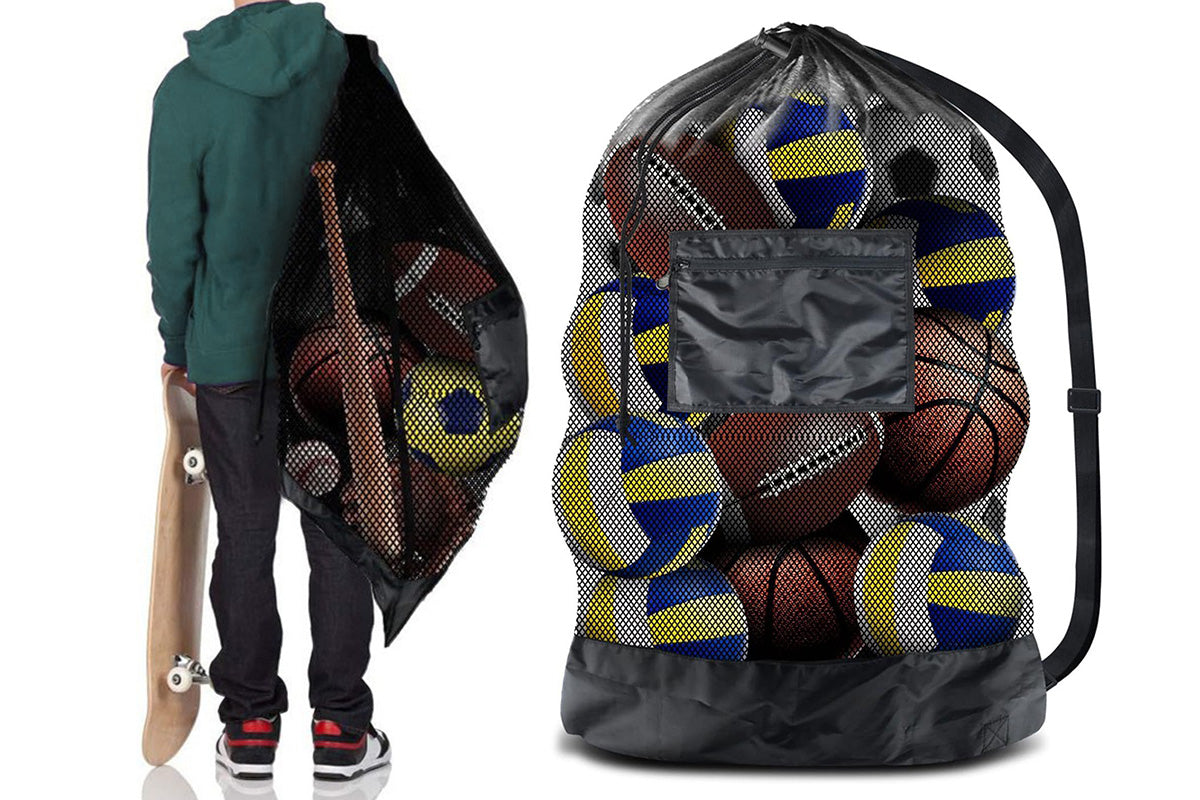Mesh Sport Ball Bag Heavy Duty Extra Large Storage Bag With Adjustable Shoulder Strap
