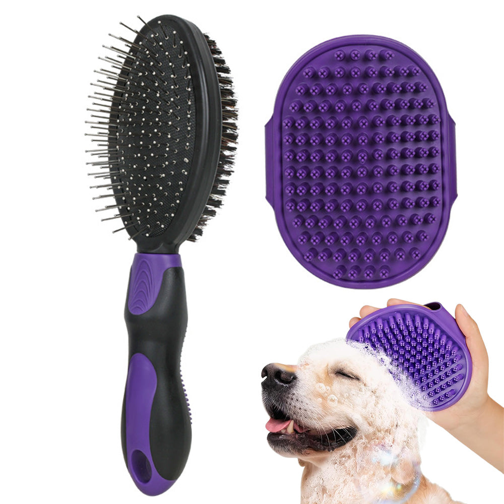 2PCS Pet Grooming Tools Pet Bath Brush Deshedding Dog Brush Suitable For Dogs Cats and Horses