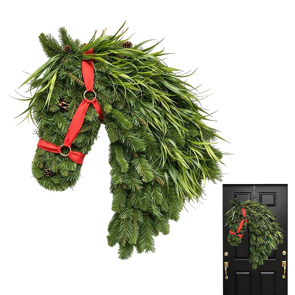 Artificial Horse Head Shaped Christmas Wreath for Door and Wall Decor