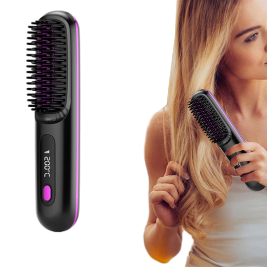 Portable Cordless Hair Straightener Comb with LED Display Negative Ion Heating