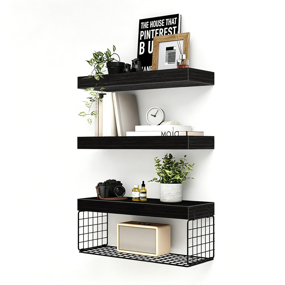 3 Tier Bathroom Shelf Wall Mounted Floating Shelf with Storage Basket