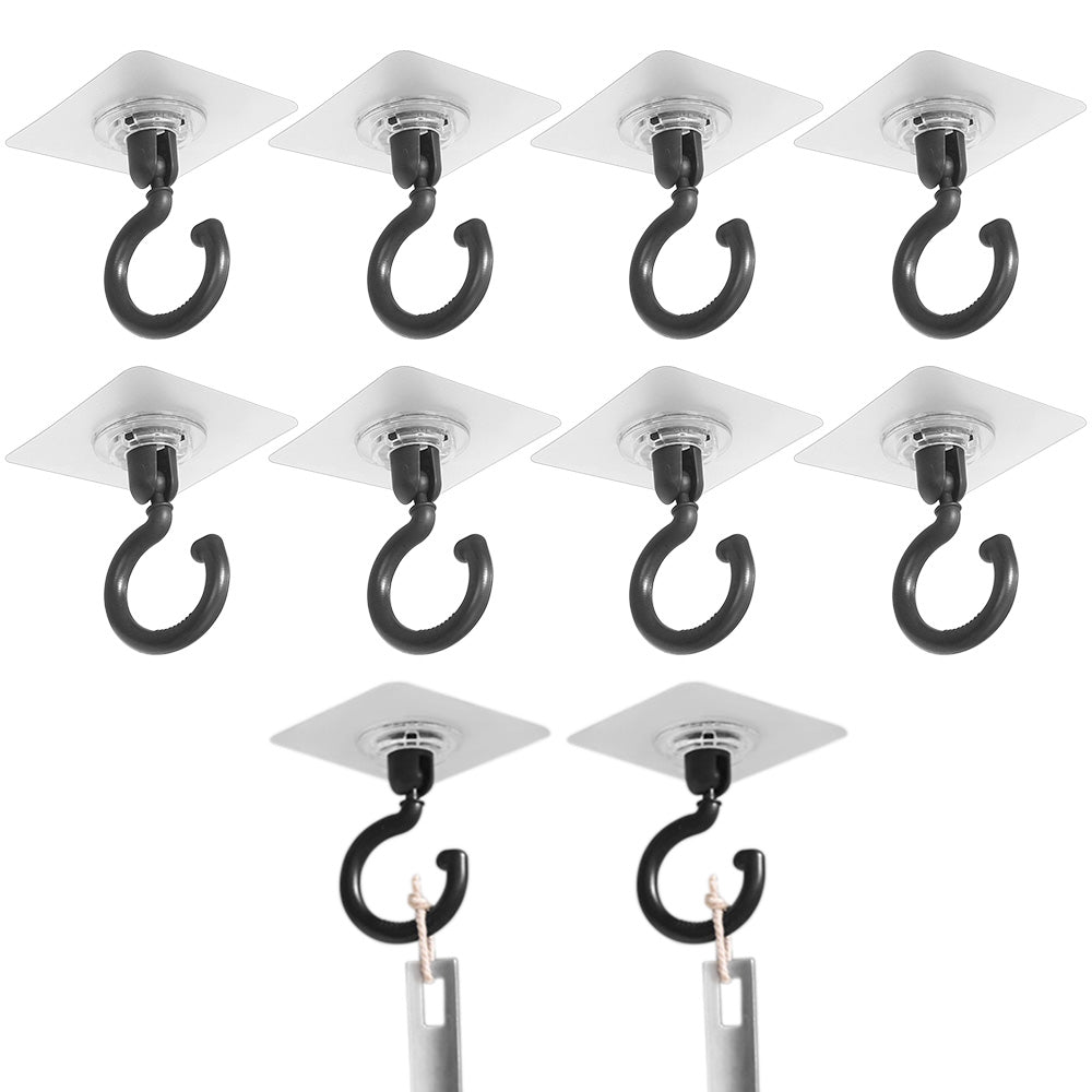 10 Pcs No Drill Ceiling Hooks 360 Degree Rotating Self Adhesive Hooks