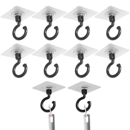 10 Pcs No Drill Ceiling Hooks 360 Degree Rotating Self Adhesive Hooks