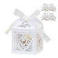 2X 50 Pack Laser Cut Pearl Paper Candy Favor Boxes with Ribbons