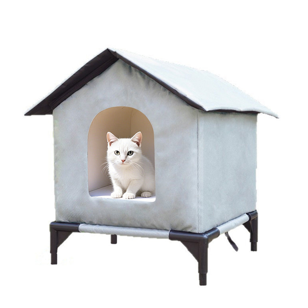 Cat House Indoor Outdoor Water Resistant Insulated Shelter for Small to Medium Cats-Grey