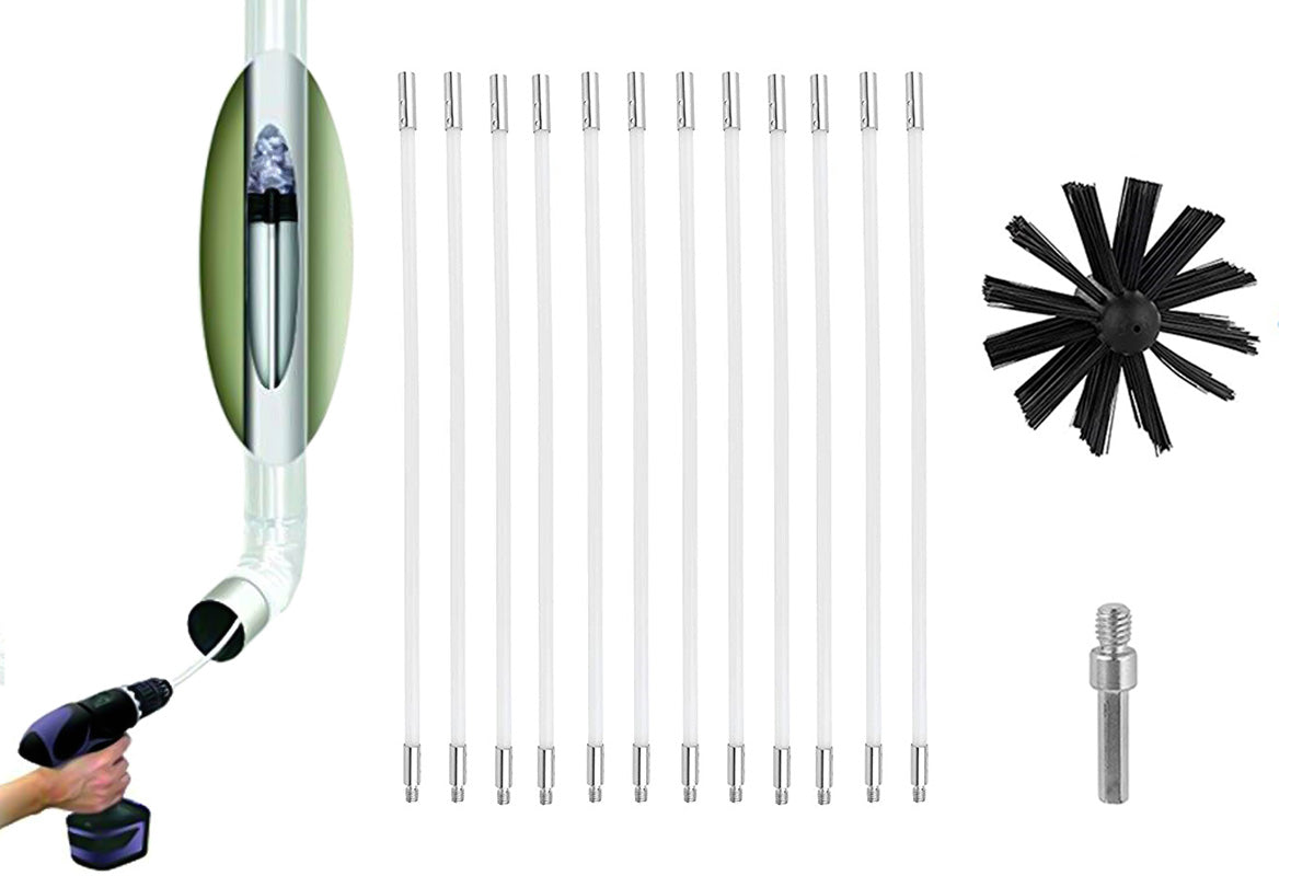 Chimney Cleaning Brush Kit for Fireplace and Flue with Extendable Rods