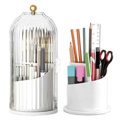 Sliding Lid Organizer 180 Degree Rotating Toothbrush Holder for Bathroom Counter