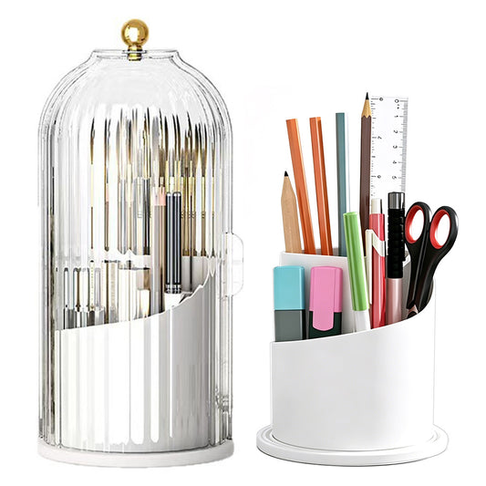 Sliding Lid Organizer 180 Degree Rotating Toothbrush Holder for Bathroom Counter