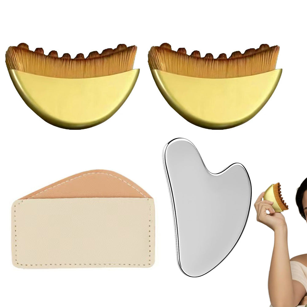 Stainless Steel Gua Sha Tool and Face Brush Set-Gold