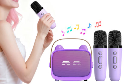 Mini Karaoke Machine Toys Gifts Portable MP3 Player with 2 Wireless Microphone