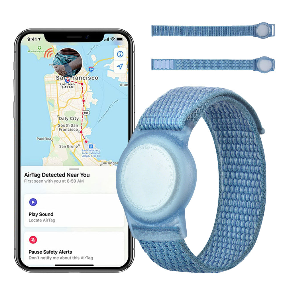 2PCS Soft Nylon Wristbands for Airtag Adjustable Bracelet for Airtag for Little Ones Adults-Blue