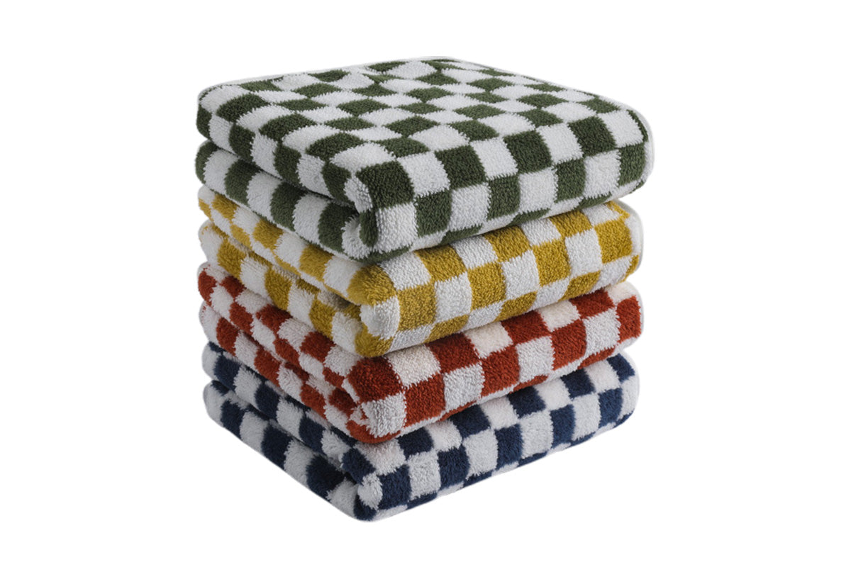 4 Piece Checkered Coral Fleece Towel Set Bath Face Towels