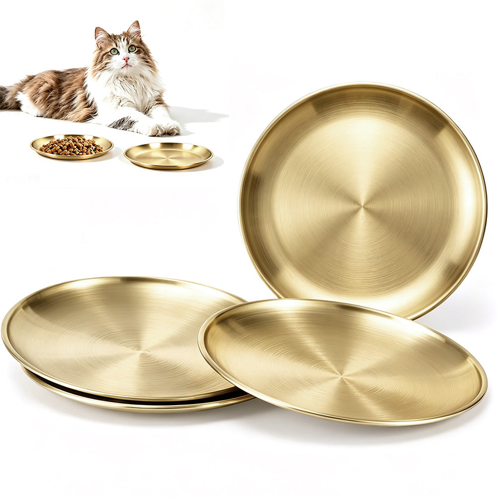 4Pcs Stainless Steel Pet Bowls Durable Shallow Pet Feeding Dishes for Cats Dogs-Gold
