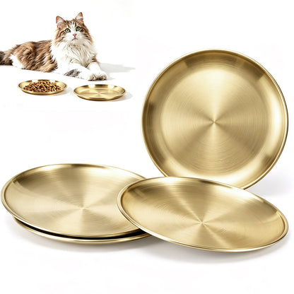 4Pcs Stainless Steel Pet Bowls Durable Shallow Pet Feeding Dishes for Cats Dogs-Gold