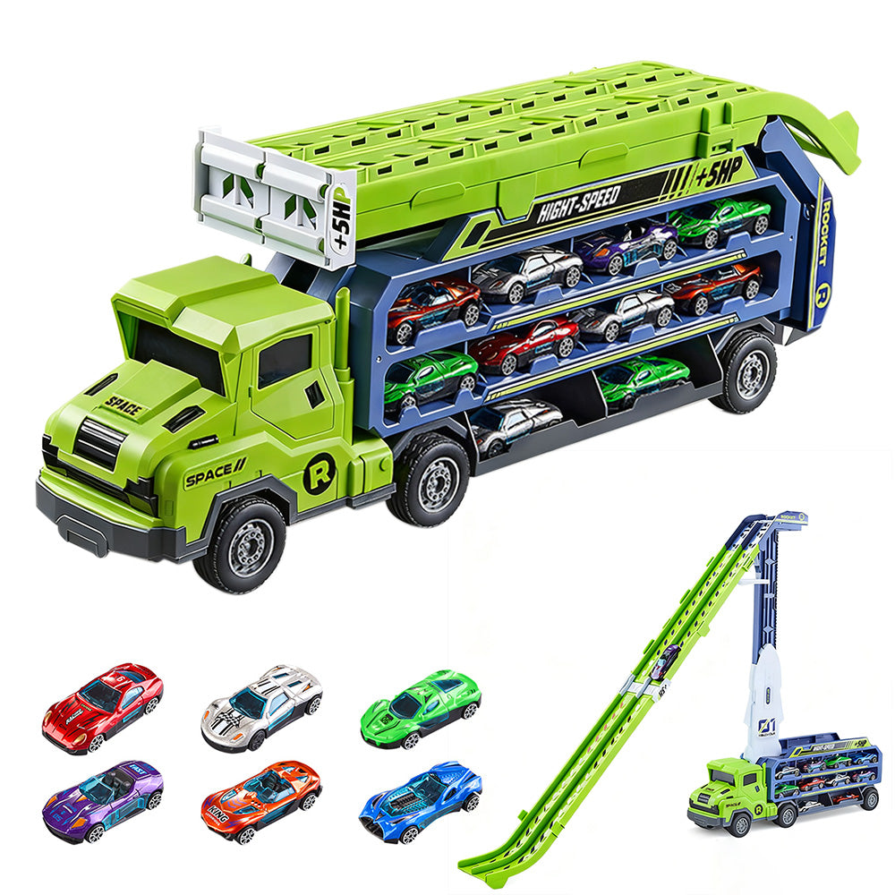 Carrier Truck Transport Car Toys Foldable 3 Layer Car Race Track Toys With 6 Toy Cars