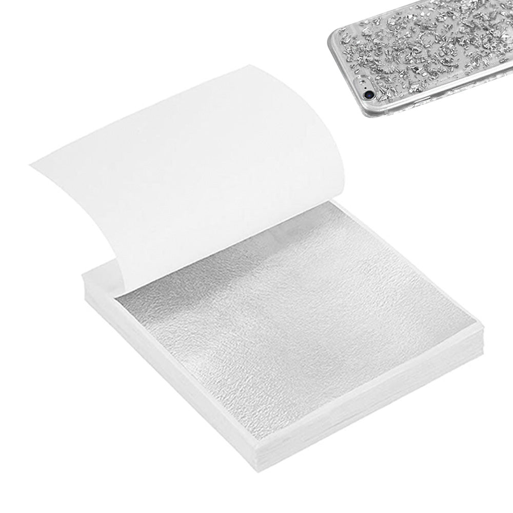 100 PCS Imitation Leaf Sheets Silver Foil Sheets for Nail Art Crafts Furniture