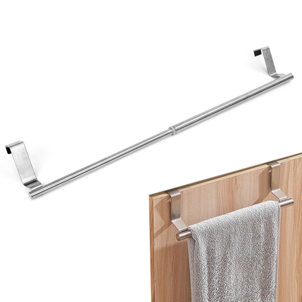 Stainless Steel Cabinet Door Towel Holder Adjustable No Drill Towel Bar for Kitchen Bathroom-Silver