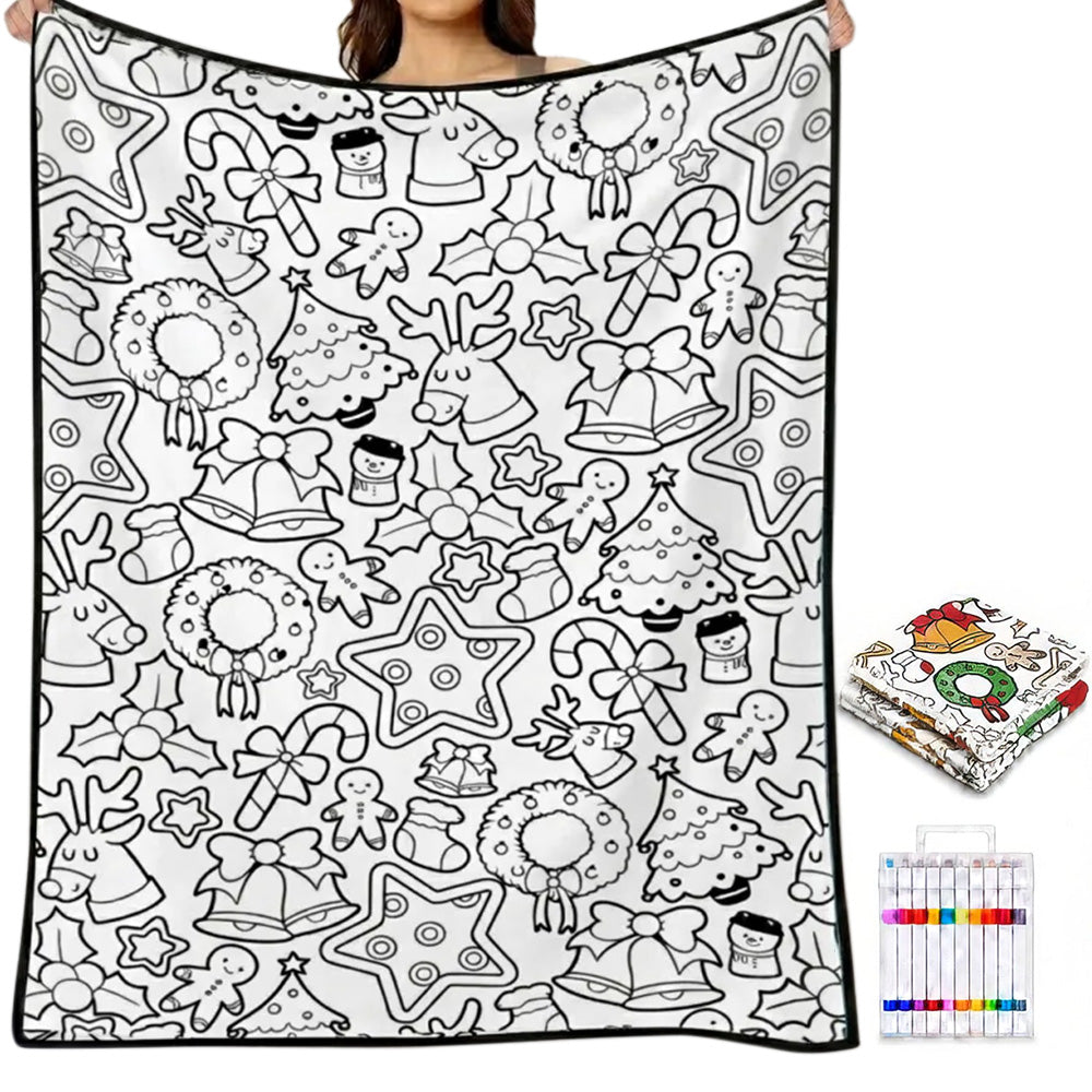 Adult DIY Christmas Coloring Blanket Black and White Line Art-Style 2