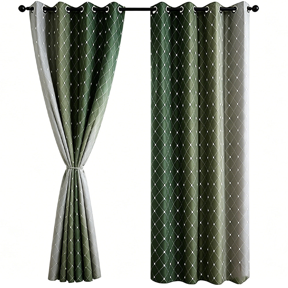 2XBlackout Curtain Gradient Color Curtains for Bedroom Living Room-Green