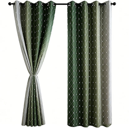 2XBlackout Curtain Gradient Color Curtains for Bedroom Living Room-Green