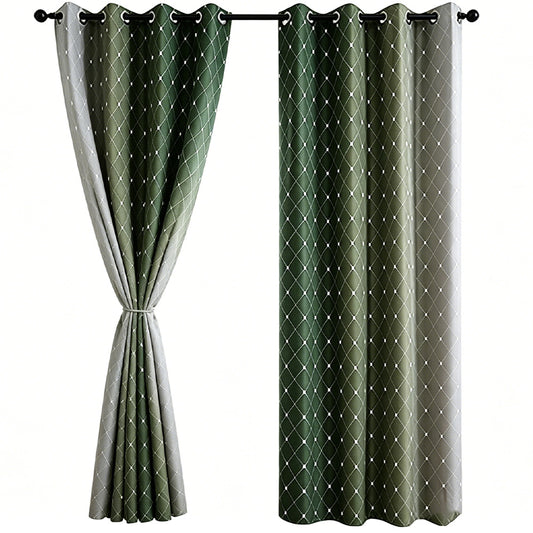 2XBlackout Curtain Gradient Color Curtains for Bedroom Living Room-Green