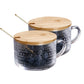 2PCS Vintage Embossed Coffee Mugs With Lid And Spoon For Tea Milk