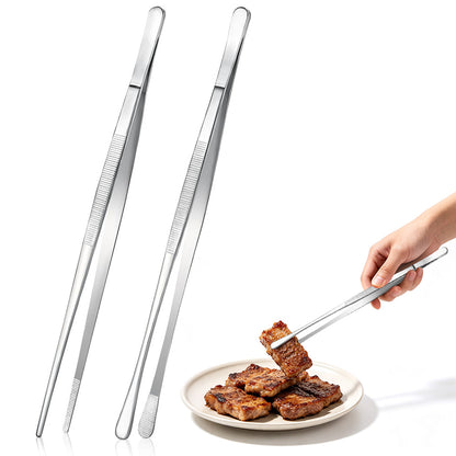 2 Pack 30cm BBQ Tongs Stainless Steel Round and Straight Head for Grilling Cooking