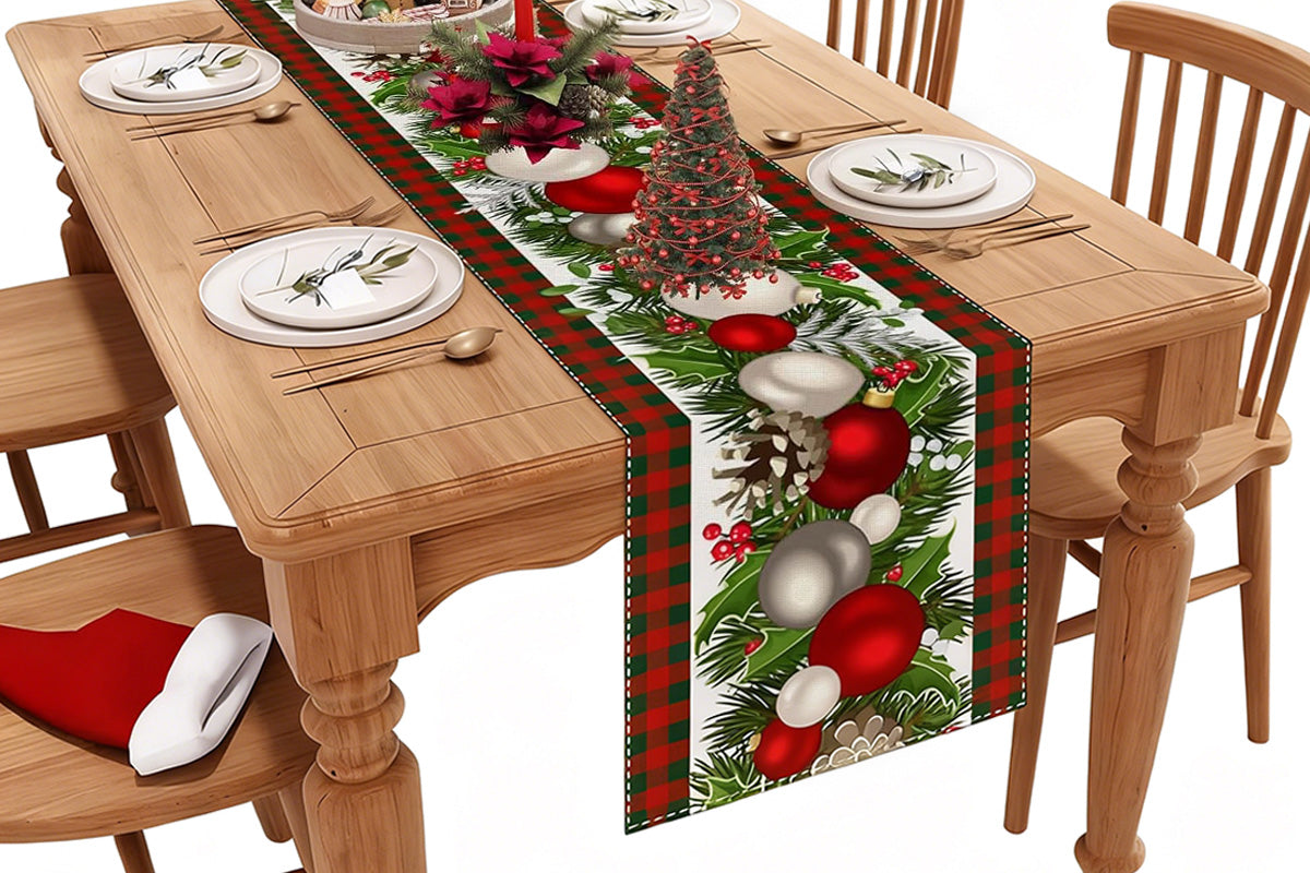 Linen Christmas Table Runner Long Farmhouse Holiday Home Kitchen Table Decorations