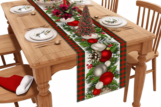 Linen Christmas Table Runner Long Farmhouse Holiday Home Kitchen Table Decorations