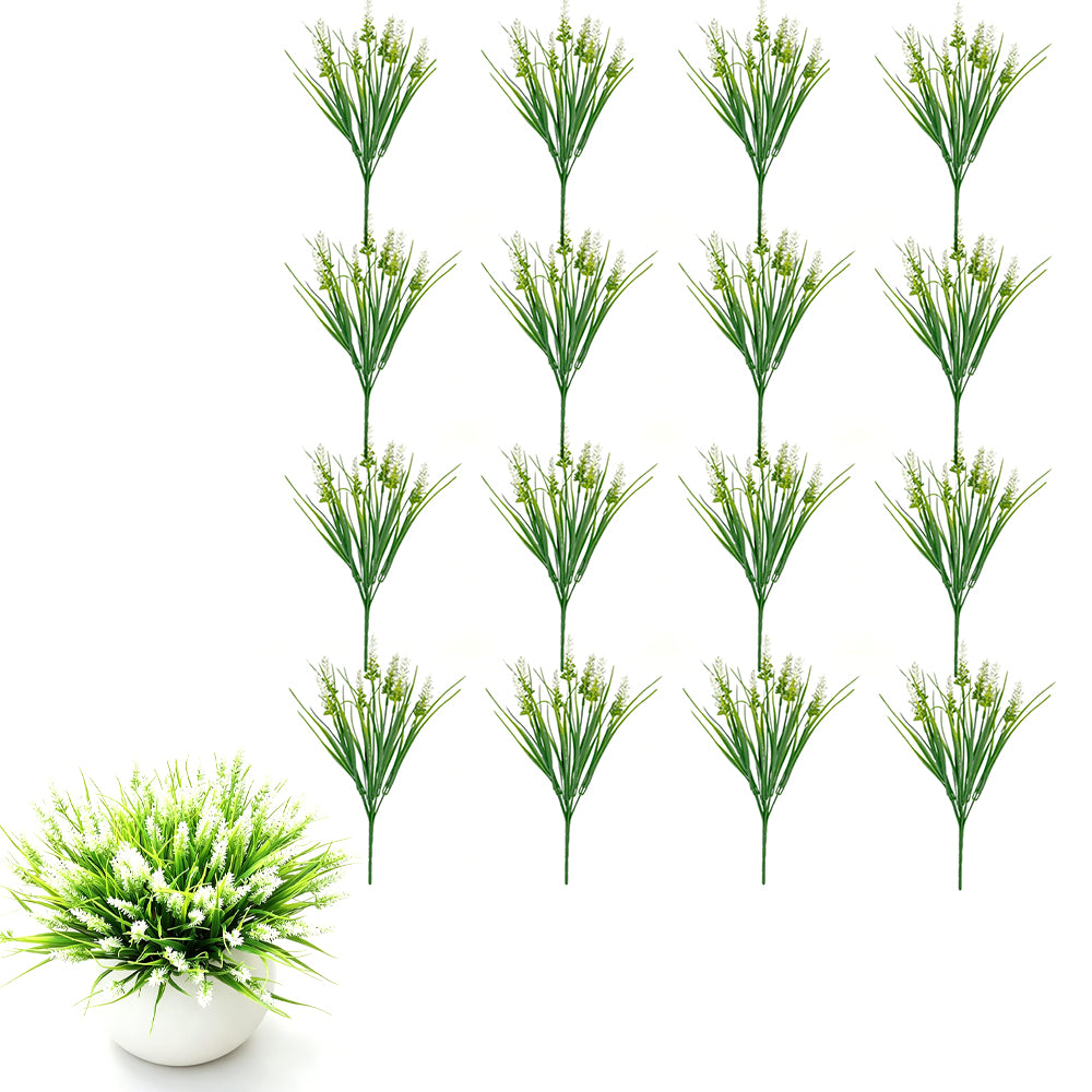 16Pcs Artificial Plants Outdoor Fake Lavender Realistic Plastic Faux Plants for Balcony Patio