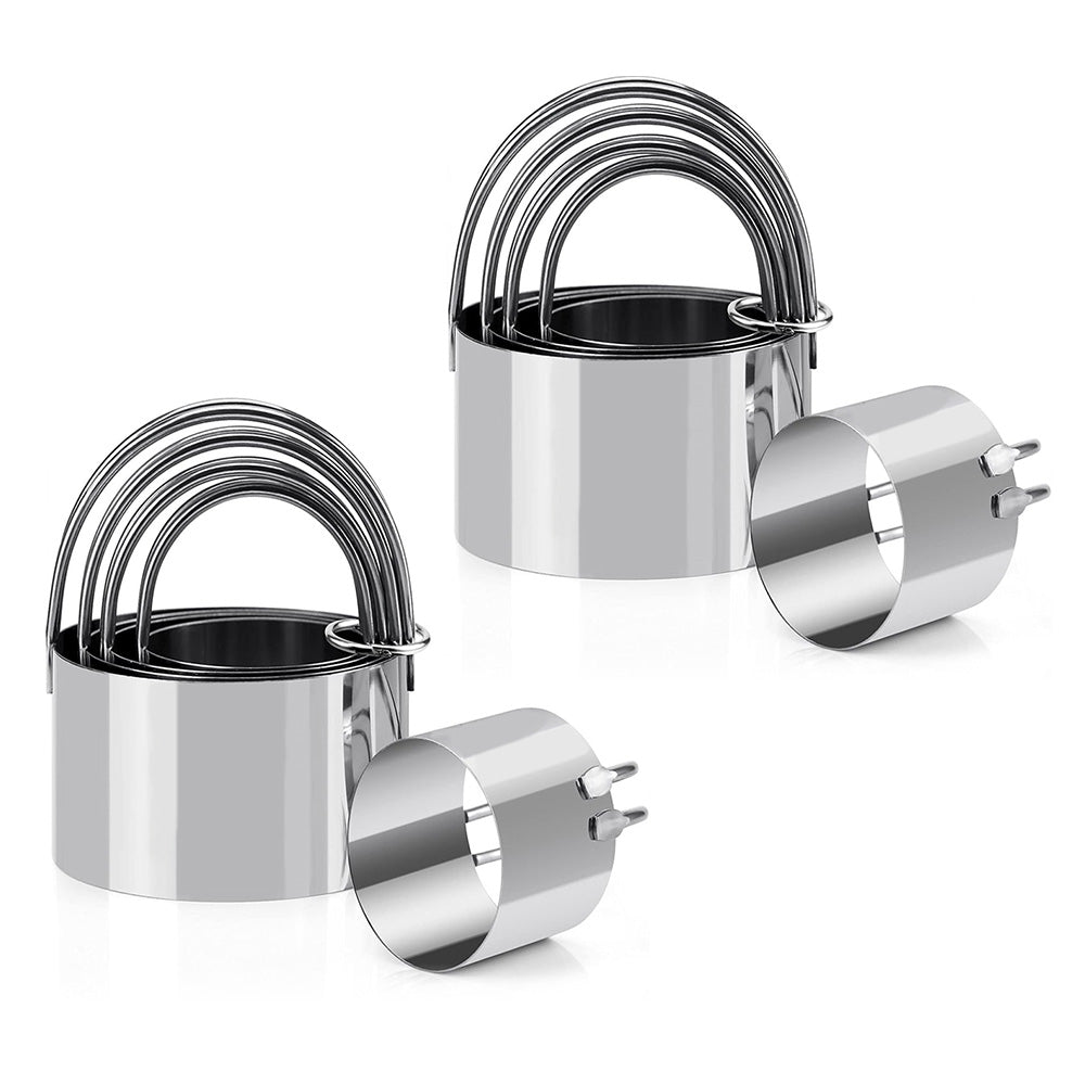 2X5 Pieces Stainless Steel Round Cookie Cutters with Handle Cake Baking Dough Tools