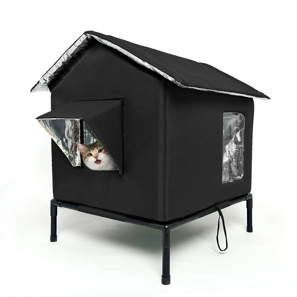 Cat House Indoor Outdoor Insulated Shelter for Small to Medium Cats-Black