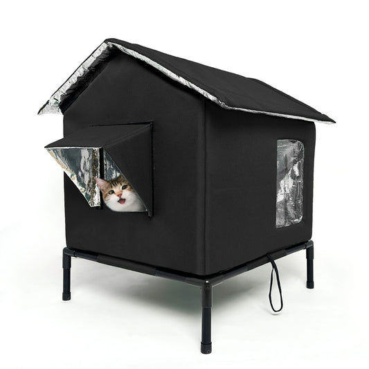 Cat House Indoor Outdoor Insulated Shelter for Small to Medium Cats-Black