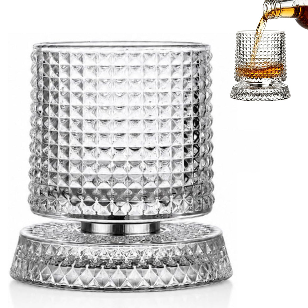 Spinning Rotating Whiskey Glass 270ml Transparent Glass for Home Bar