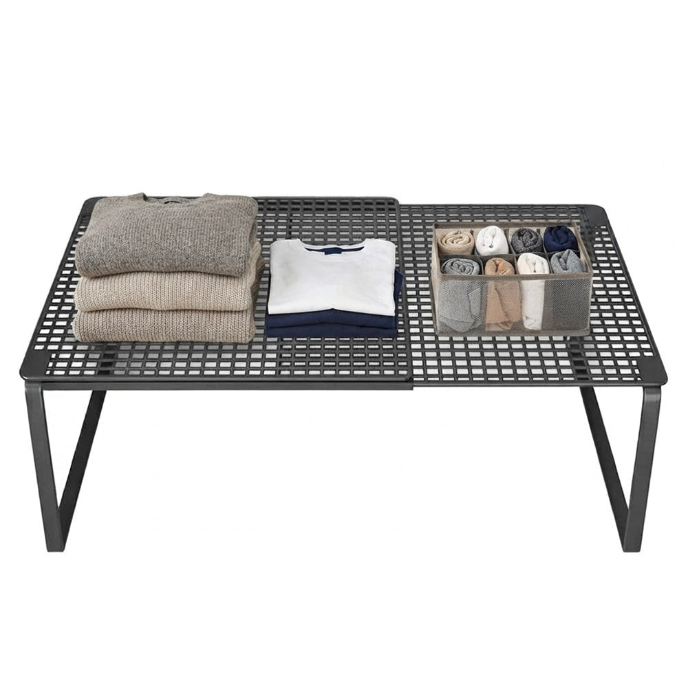 Expandable Carbon Steel Closet Shelf and Adjustable Storage Rack-Black