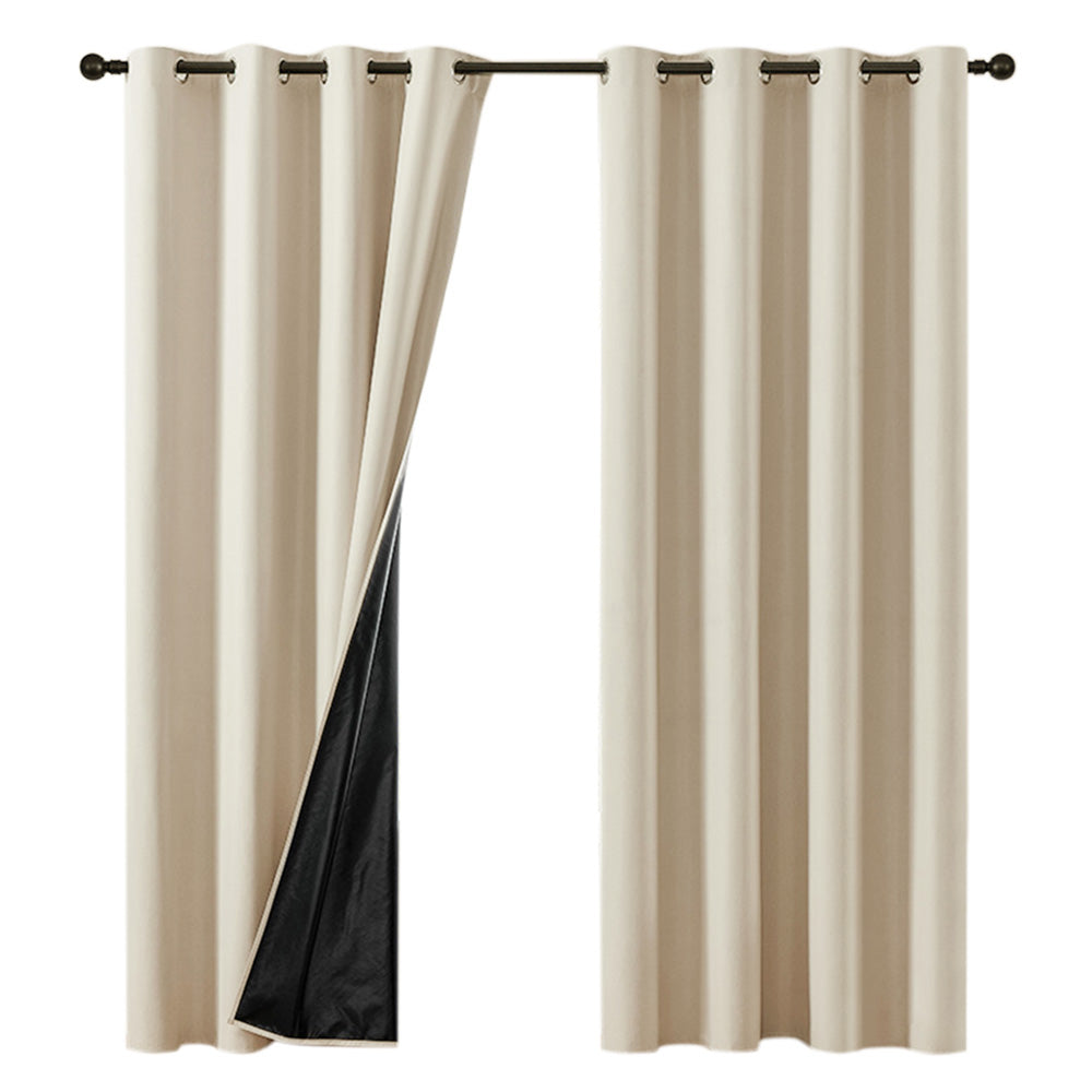 2 Pack 100 Percent Blackout Curtains with Black Liner for Bedroom Living Room and Office-Beige