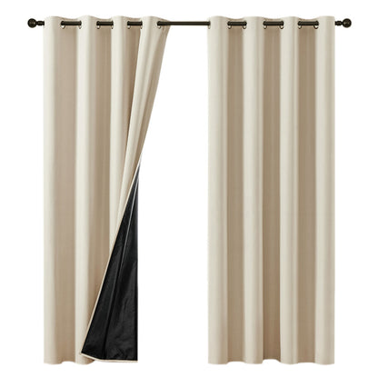2 Pack 100 Percent Blackout Curtains with Black Liner for Bedroom Living Room and Office-Beige
