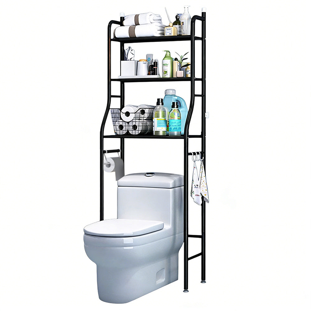 3 Tier Shelf Over Toilet Storage Rack With Paper Holder And Hooks