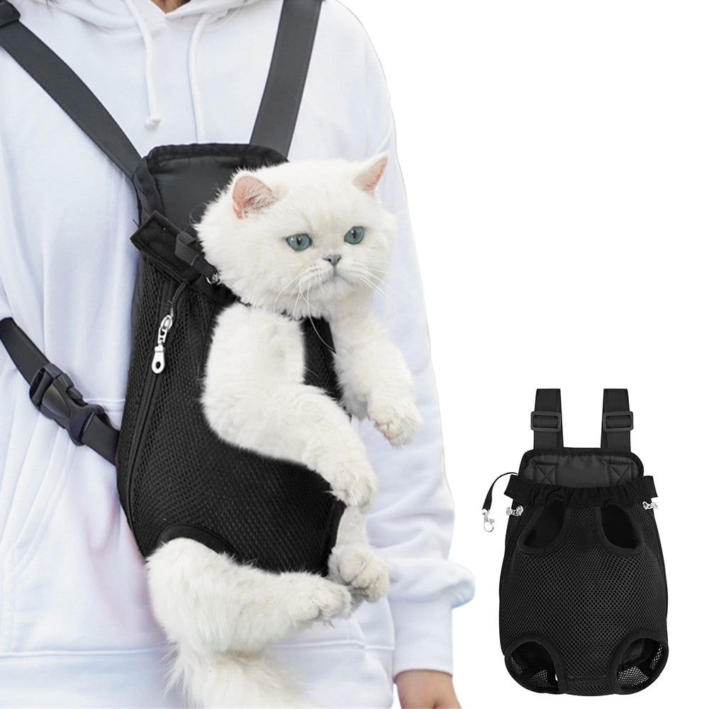 Breathable Mesh Pet Carrier Backpack for Front and Back Carrying Dogs Cats-Black