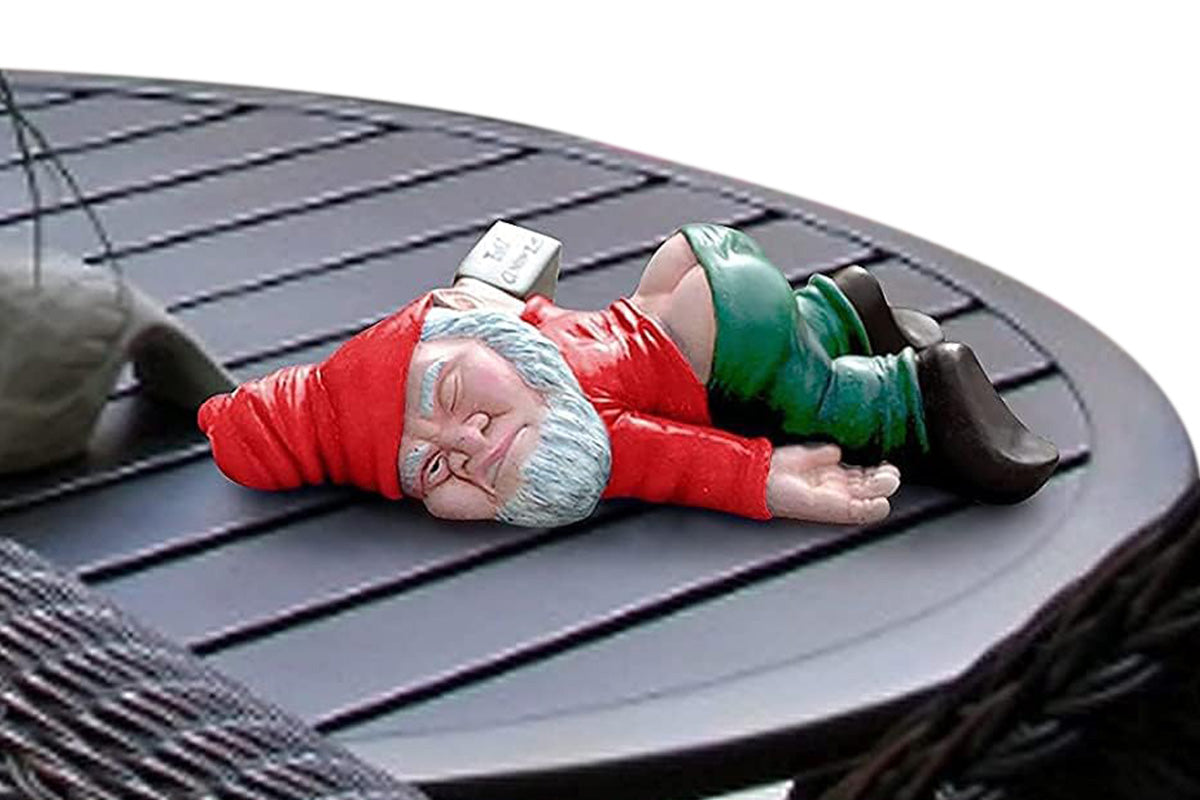Funny Drunk Garden Gnome Patio Ornament Rude Passed Out Statue for Yard Decor