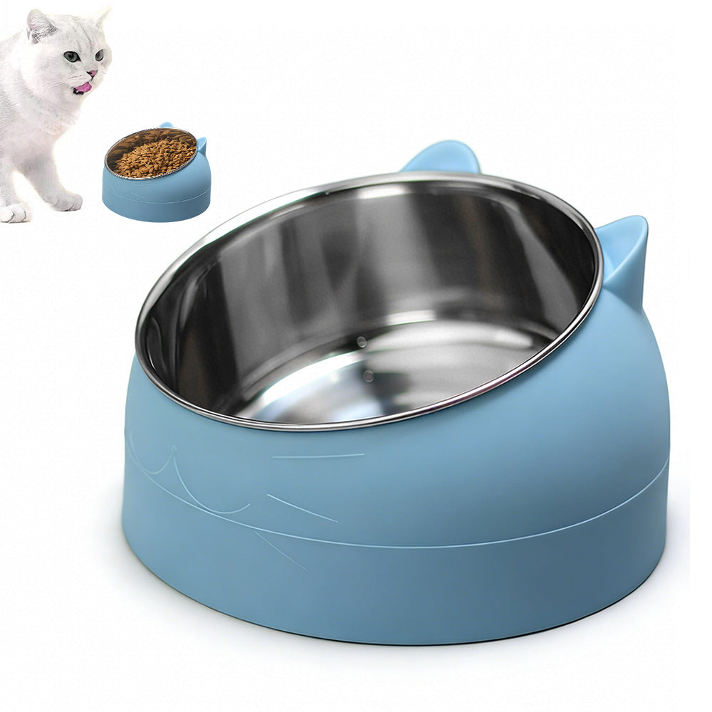 400ml Stainless Steel Tilted Pet Bowl Non-Slip Raised Feeder for Cats and Dogs